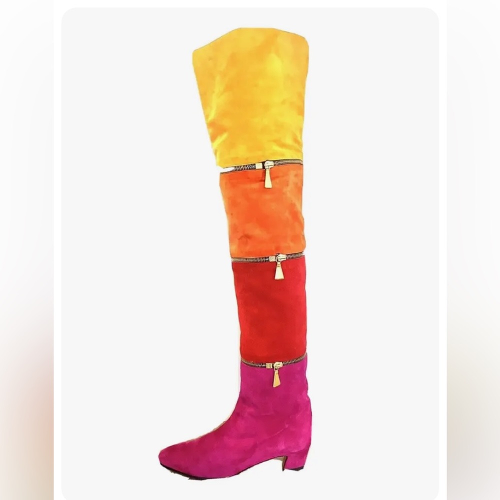 Anne Klein COUTURE Color Block Leather Suede Knee‎ High Zip Boots 6.5 Pink 80s